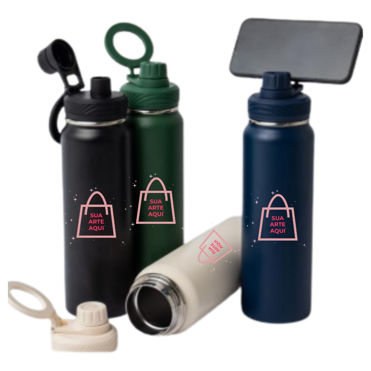 GARRAFA TERMICA COM SUPORTE PARA CELULAR